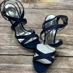 Blue glittered strapping heels